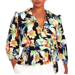 Lauren Ralph Lauren XL Floral Print Peplum Ruffle Blouse Surplice Top Plus Size‎